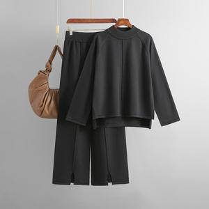 Ensemble décontracté deux pièces pour <span class=keywords><strong>femme</strong></span> : pull tricoté à col rond et <span class=keywords><strong>pantalon</strong></span> de couleur unie pour l'automne – Tenue élégante pour <span class=keywords><strong>femme</strong></span> - Product Image 4