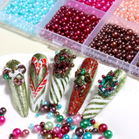 Perles de Noël en plastique avec strass, billes de caviar 3D, mini-perles de couleurs mélangées, micro-billes, breloques pour ongles, perles de différentes tailles, art des ongles de Noël