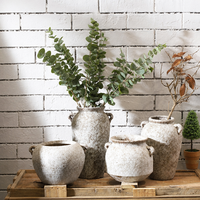Pot Tanaman Keramik Rustic Buatan Tangan untuk Sukulen & Bunga Kering Dekorasi Ruang Teh Jepang Zen Vas Artistik