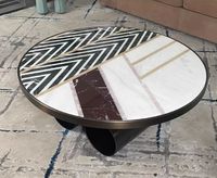 Mesa de Centro de Mármol de Lujo Minimalista Italiana para Sala de Estar, Diseño de Alta Gama, Mesa Auxiliar de Acero Inoxidable