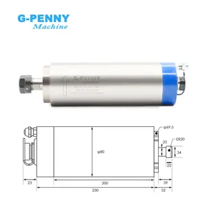 Gpenny personalización husillo refrigerado por agua 2.2KW ER20 D80 Motor de husillo 220V/380V 4 Uds rodamientos alta fresadora CNC