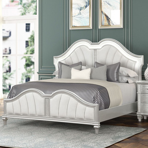 Mesa de Noche para Dormitorio con Detalles de Cristal y Herrajes Metálicos, Mueble de Almacenamiento de Lujo, Mesa de Noche Plateada Glam - Product Image 1