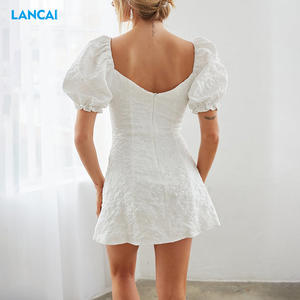 Vestidos casuales sólidos para mujer, minivestido fruncido de manga corta para mujer - Product Image 3