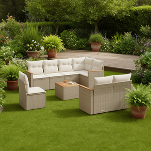 Set Divano da Giardino in Rattan PE Beige, Arredamento Modulare da Esterno, Design Contemporaneo Confortevole con Cuscini in Schiuma ad Alta Densità - Product Image 2