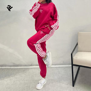 Tute da Jogging Personalizzate per Donne, Completi con Strisce Laterali, Outfit Autunno-Inverno, Set con Felpa a Righe e Pantaloni Larghi - Product Image 1