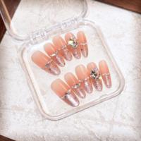 Faux Ongles à Presser Amande Longs Vente en Gros OEM ODM Paillettes Dégradées Strass Perles French pour Mariage