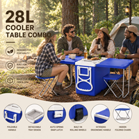 Glacière à roulettes 28L isotherme avec table et chaises pliantes, en PP de qualité alimentaire, fournisseur OEM