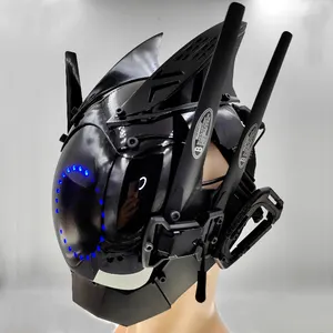 科学黑色赛博朋克面具，带可拆卸角的酷网络面具