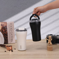 Mug à café isotherme en acier inoxydable avec effet de peinture « Fleur de glace », tasse à paille multi-usages, design minimaliste pour la maison et l'extérieur