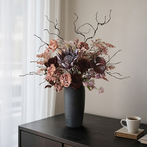 Flores Artificiales de Seda y Plástico Realistas de Alta Calidad, Decoración para Mesa de Comedor, Sala de Estar, Entrada, Estilo Wabi-Sabi, Adornos Secos - Product Image 1