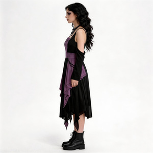 Vestido Medieval de Estilo Gótico para Mujer, Disfraz de Vampiro o Bruja para Halloween, Actuación Escénica para Adultos, Negro y Morado, Manga Larga - Product Image 4