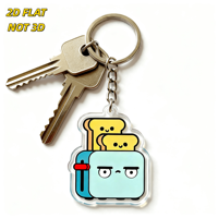 Porte-clés Grumpy Toaster avec toast joyeux en acrylique, breloque petit-déjeuner Kawaii, pendentif mignon pour sac ou clés