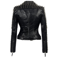 Veste courte en cuir de moto européenne et américaine grande taille Rivet Splicing Veste punk rock à manches longues pour femmes