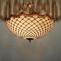 Lampe suspendue LED en fer forgé de 32'' de style rétro, grande taille, faite à la main, en vitrail, pour hôtel et villa, design euro-américain
