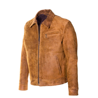 Veste en daim brut non doublée pour homme, fermeture éclair, poche poitrine, style vintage, vêtement d'extérieur décontracté