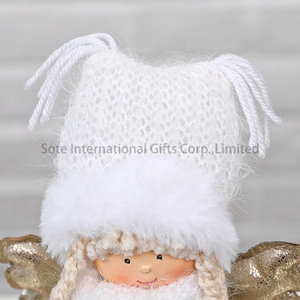 Nuova Bambola Angelo <span class=keywords><strong>di</strong></span> <span class=keywords><strong>Natale</strong></span> in Peluche, Angelo Bianco Decorato con Stelle, Giocattolo Natalizio Fatto a Mano con Ali Dorate - Product Image 2