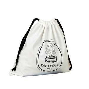 Sac à cordon en toile à motif imprimé personnalisé, écologique, couleur naturelle, anti-poussière, avec rubans noirs - Product Image 1