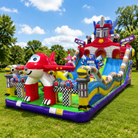 Château gonflable commercial extérieur pour enfants, thème animaux colorés, écologique, avec toboggan, pour location de fêtes dans le jardin
