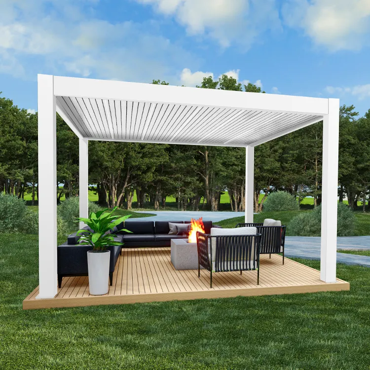 Nouvelle Pergola Bioclimatic 3x3 3x4 4x3 4x6 Gazebo en aluminium avec télécommande étanche avec lumière LED