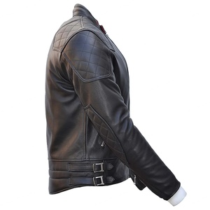 Veste de moto personnalisée imperméable et coupe-vent, tendance, pour homme, col rond, en cuir véritable noir - Product Image 4