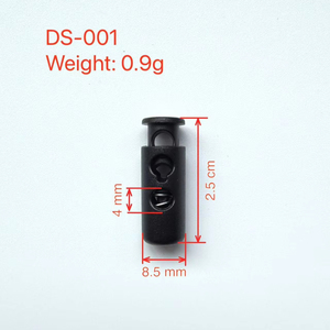 Penutup Tali Plastik DS Black ABS POM Double 2-Hole <span class=keywords><strong>Cord</strong></span> Lock 4mm, Penghenti Tali untuk Tas, Tali Pakaian, 24x9x6.5mm, Bebas Nikel - Product Image 1