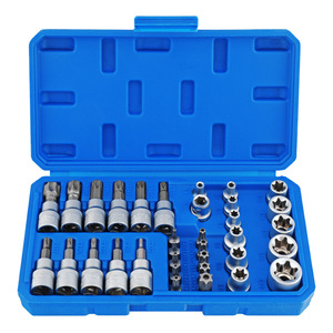 Jeu de douilles professionnel 34 pièces, embout 1/4 po, Torx Security Spline, en acier au chrome vanadium, pour réparation automobile, mécanique et domestique - Product Image 1