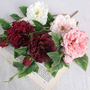Fleur artificielle de pivoine à deux têtes, blanche et rose, en plastique et soie, haute simulation, pour décoration de mariage et de maison - Product Image 3
