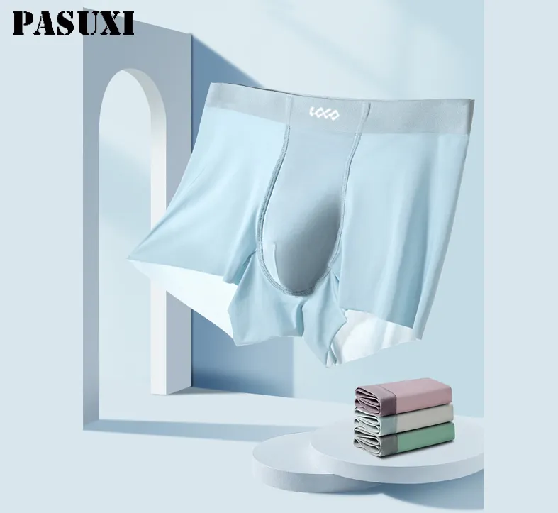 PASUXI 2023 Manufacturer Underwear Sexy Boxer Briefs Solid Color Ice Silk Men's Middle Waist Briefs Boxers For Men