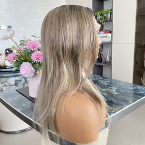 Peluca CARKIRA 13x4 con Frente Transparente, Línea de Cabello Escandinava, Color Castaño Ceniza, 16 Pulgadas, Ondulada Lisa y Sedosa, Resistente al Calor, sin Pegamento, Estilo Francés - Product Image 4