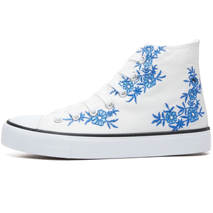 XRH Offre Spéciale brodé haut chaussures <span class=keywords><strong>en</strong></span> <span class=keywords><strong>toile</strong></span> fond plat blanc à lacets femmes <span class=keywords><strong>toile</strong></span> chaussures à la mode pour les femmes - Product Image 4