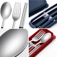 Ensemble de couverts en acier inoxydable rouge doré de qualité supérieure, cuillère, fourchette, baguettes, 3 pièces, étui portable, réutilisable, ensemble cadeau pour les voyages et les affaires