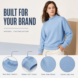 Sweatshirts à col rond bleus personnalisés avec logo, sweatshirts oversize brodés à col montant, hauts de sport pour femmes - Product Image 2
