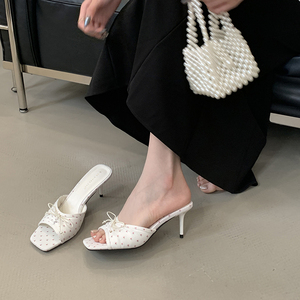 Summer 2025 Floral Women Slippers Fashion Square Toe on Shoes Ladies Outdoor Party Dress <b>Slides</b> High Heels - Product Image 4