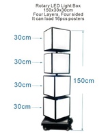 Boîte à lumière publicitaire rotative rectangulaire autoportante ADE pour extérieur, 4 faces, 4 couches, éclairage LED, cadre noir, faible consommation d'énergie