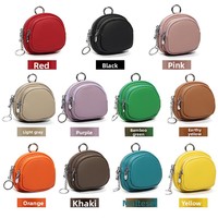 Dompet Koin Kulit Asli Tas Mini Lapis Kulit Sapi Ritsleting Ganda Kapasitas Besar Penyimpanan Kunci Koin Dompet Kecil Wanita Warna Solid