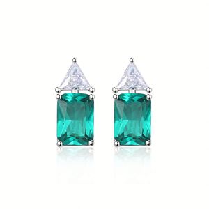 Juego de Joyería de Plata con Baño de Rodio de Alta Calidad, Corte Esmeralda de 5*7mm, Collar y Aretes de Zirconia, Regalo para Bodas y Fiestas - Product Image 2