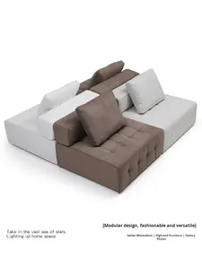 Juego de sofá de apartamento pequeño para habitación individual, esponja pura, bloque de tofu cuadrado compresible, amonita, cuero, algodón y lino, Sherpa elegante - Product Image 3