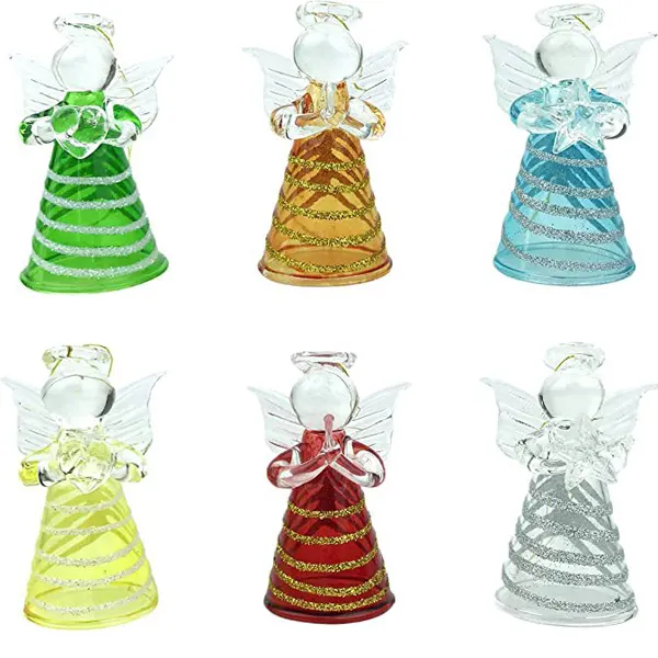 Hot Selling Hand Geblazen Glas Handheld Liefde Engel Ornament Set Van 6 Kerstversiering