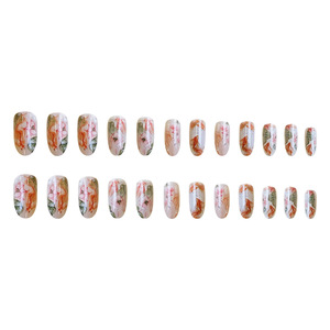 <span class=keywords><strong>Uñas</strong></span> Postizas con Diseño <span class=keywords><strong>de</strong></span> <span class=keywords><strong>Loto</strong></span> y Peces Koi Estilo Chino, <span class=keywords><strong>Uñas</strong></span> Acrílicas Pintadas a Mano, Reutilizables, Cobertura Completa, para Mujer - Product Image 4