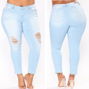 Jeans GRANDE TAILLE Femmes Taille Haute Crayon <span class=keywords><strong>noir</strong></span> Denim Pantalons femmes trou déchiré <span class=keywords><strong>Pantalon</strong></span> lavé - Product Image 2
