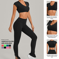 Ensemble de yoga personnalisé, doux, respirant, avec haut court à col en V et pantalon évasé taille haute, 2 pièces, effet ventre plat, pour entraînement et fitness