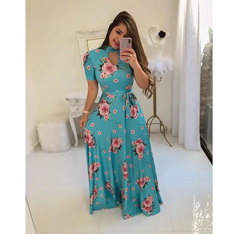 Women's Floral Maxi Dress Fashion Ladies Summer Beach Club Party Thin Long Sundress Plus Size