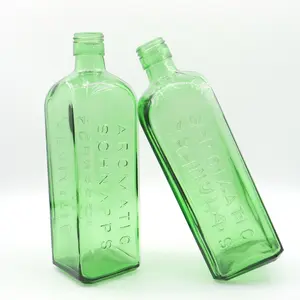 Manufacturer Supply Spirits Whisky Alcohol Beer 750ml Square Green Glass Aromatic Schnapps Wine Bottles