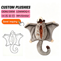 OEM Sugar Glider Flying Squirrel Embroidered Mesh Soft Plush Toy Refrigerator Magnet Ornament Gift Stuffed Animal Toy PP Cotton