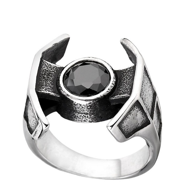 Men's 316L Stainless Steel Black Gemstone Ring Gothic Punk Geometric Signet Ring Vintage Fashion Jewelry Wholesale