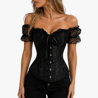 Chuangerm en stock, Nouveauté 2026, Corset gothique jacquard à épaules dénudées, manches bouffantes en dentelle, effet sablier, pour femme