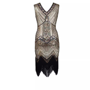 Robe de soirée style années 1920 pour femme, ornée de paillettes et de perles, col en V, franges, tailles S-4XL - Product Image 2