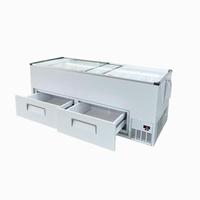 Congélateur de présentation de produits surgelés en acier galvanisé pré-enduit avec dessus en verre plat et compresseur COP à économie d'énergie, doté de tiroirs