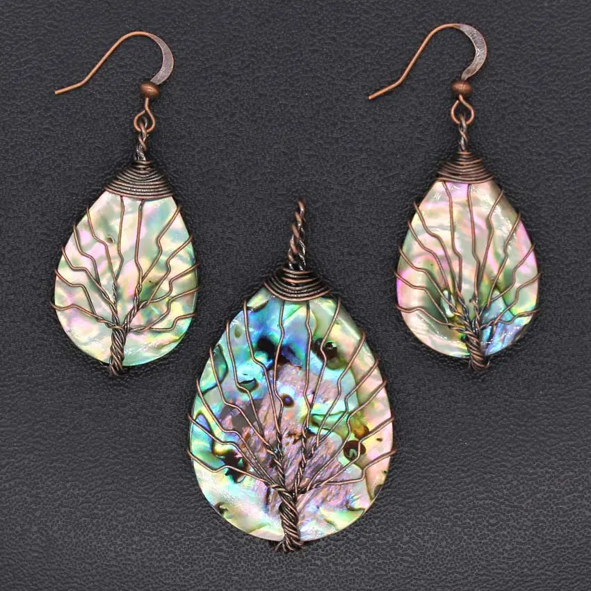 HZ wholesale elegant lifetree pendants colorful natural paua abalone shell necklace Healing Crystal Pendant wedding favors gifts guest