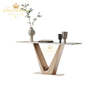 Table console de luxe moderne nordique avec pieds en acier inoxydable doré, plateau rectangulaire en pierre frittée, meuble de salon durable